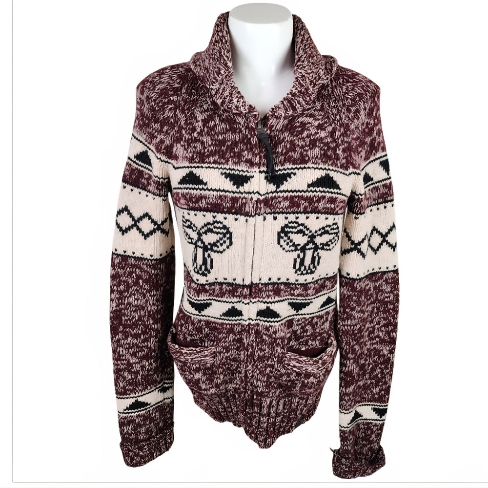 Aritzia TNA Lambswool Sea to Sky Zip Cardigan Burgundy Size Small
